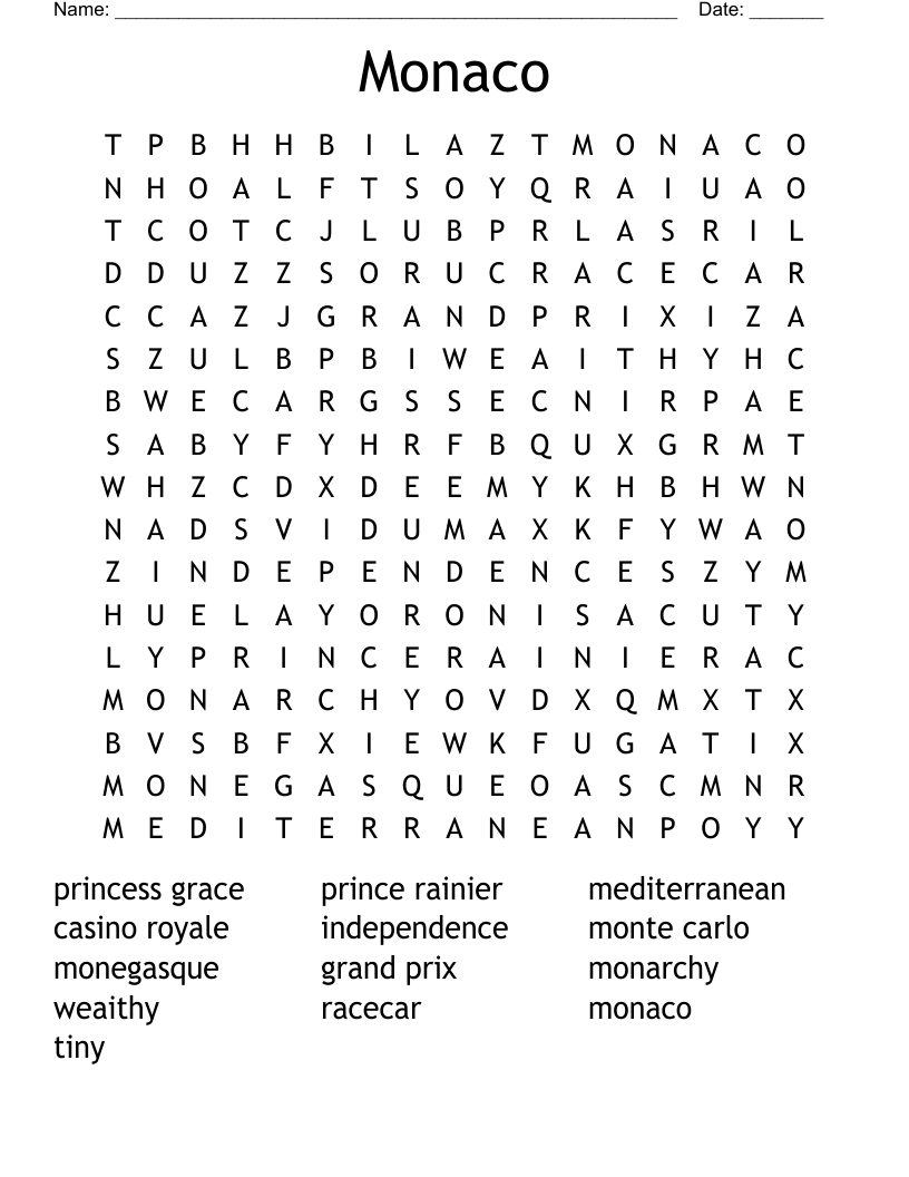 Monaco Word Search