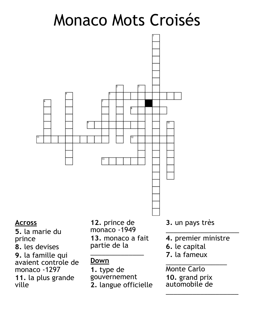 Monaco  Mots Croisés Crossword