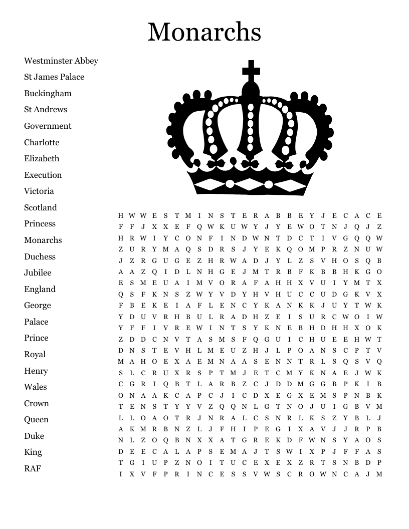 Monarchs Word Search