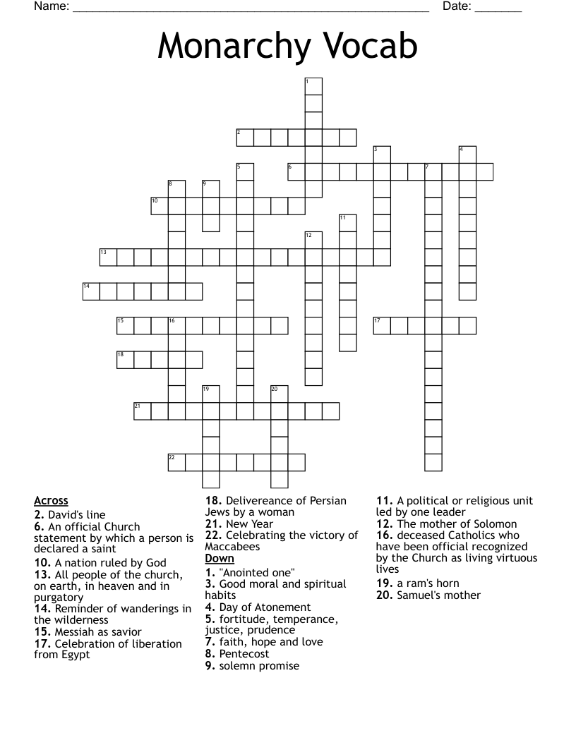 Monarchy Vocab  Crossword