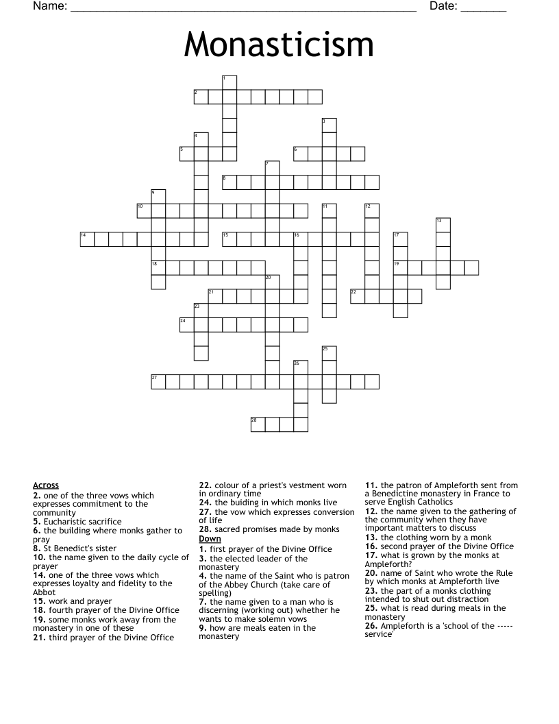Monasticism Crossword
