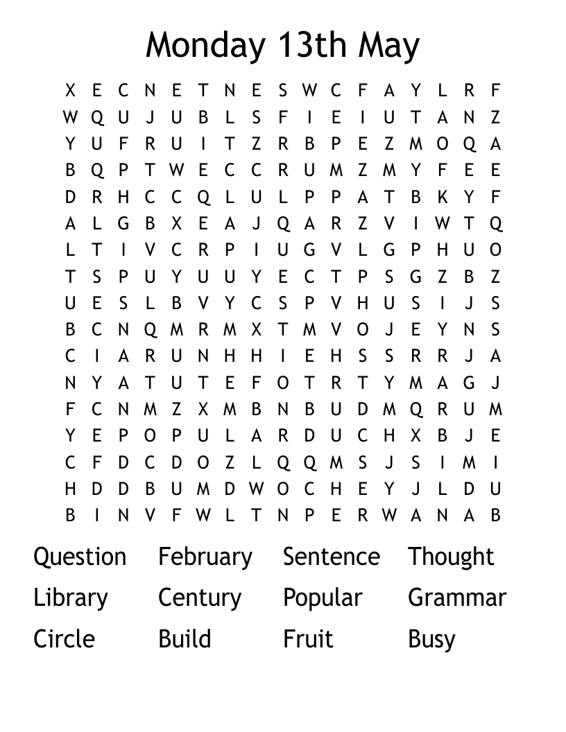Monday 13th May Word Search