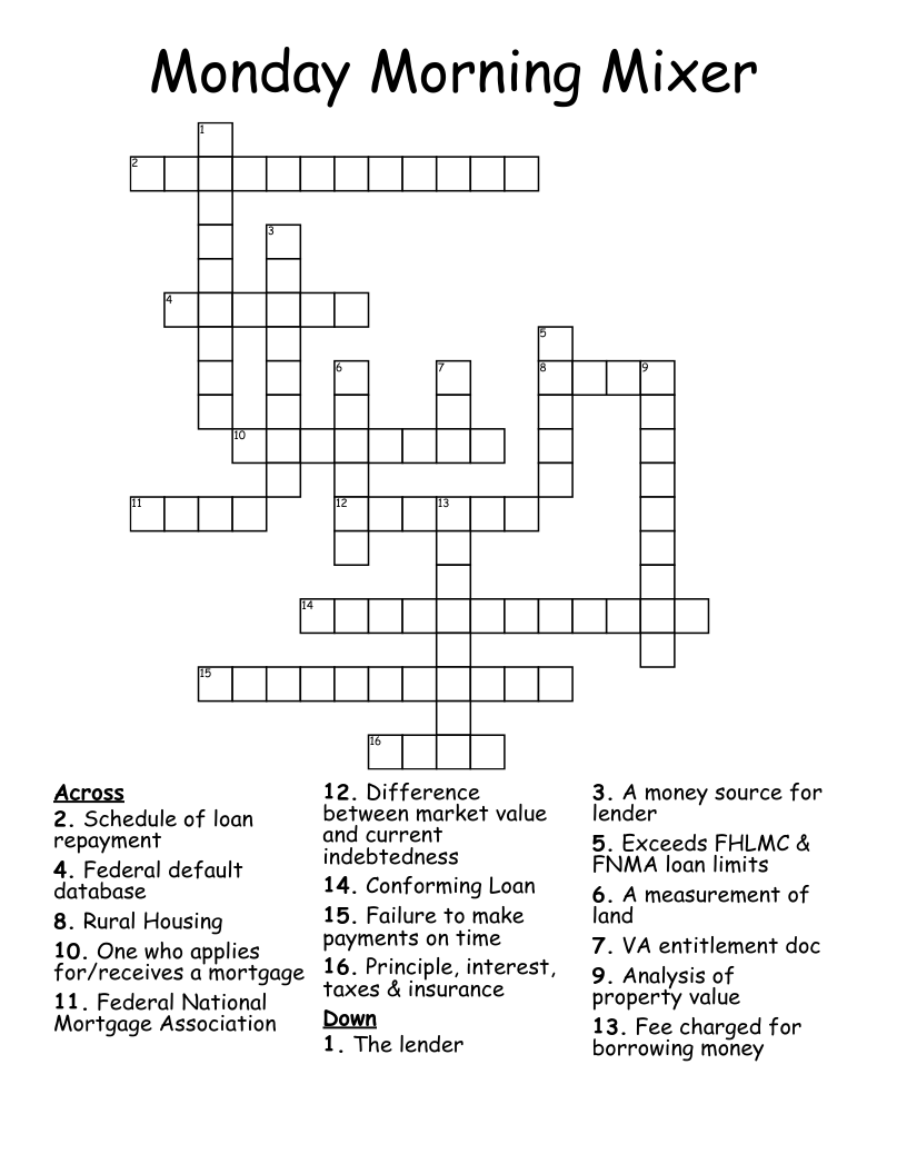 Monday Morning Mixer Crossword
