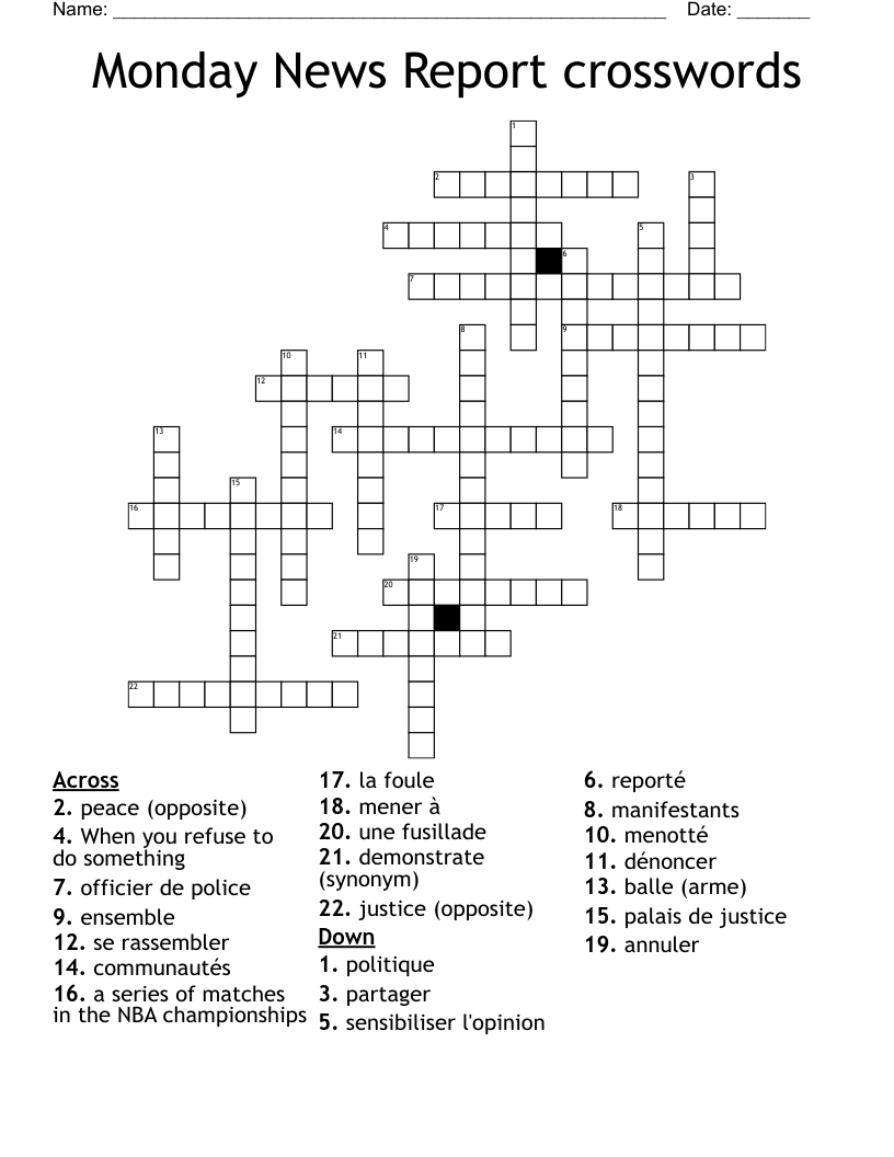 Monday News Report crosswords