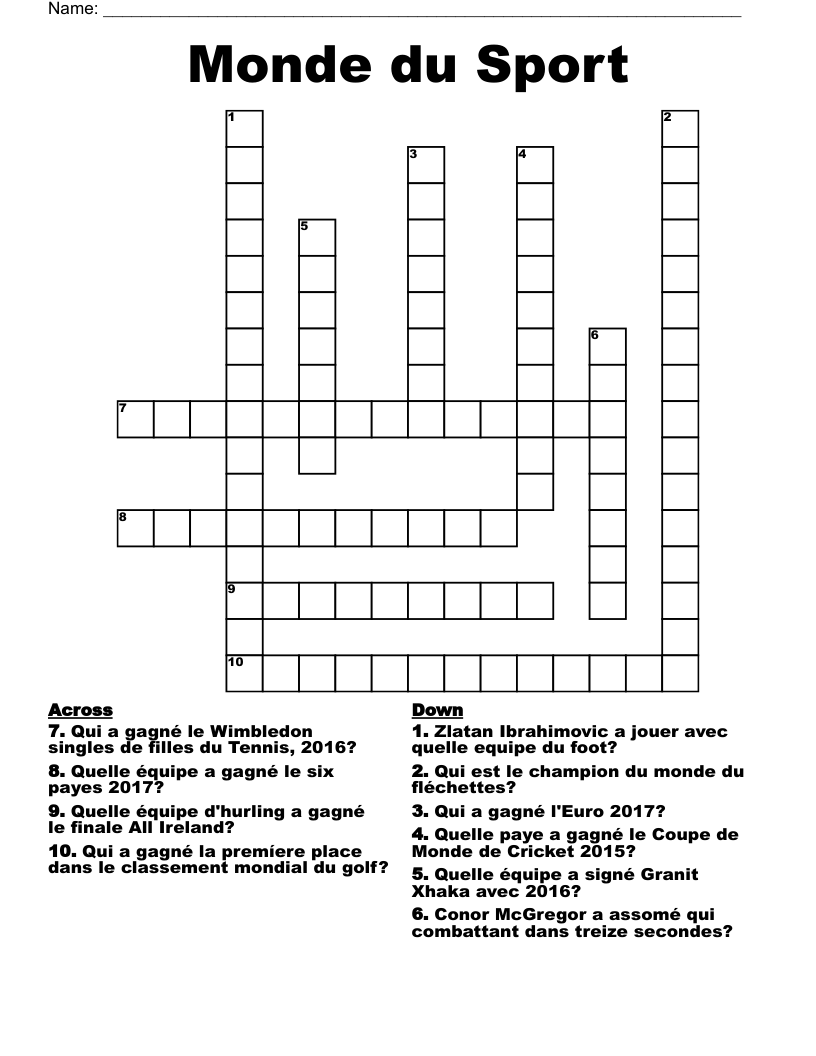 Monde du Sport Crossword