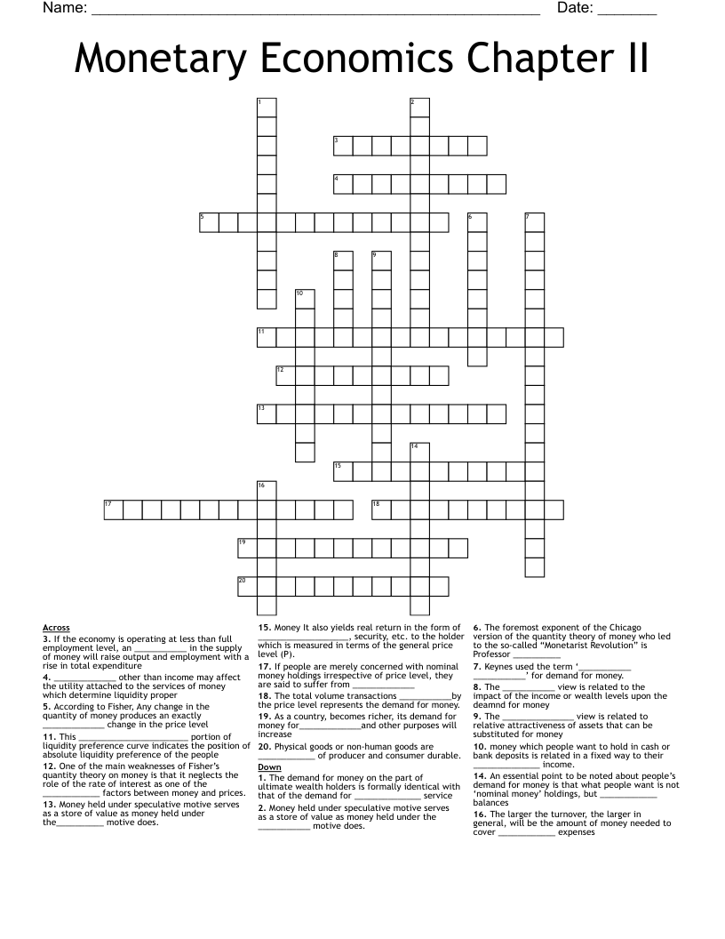 Monetary Economics Chapter II Crossword