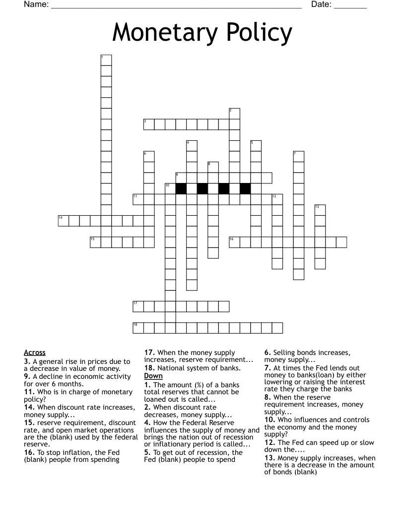 Monetary Policy Crossword