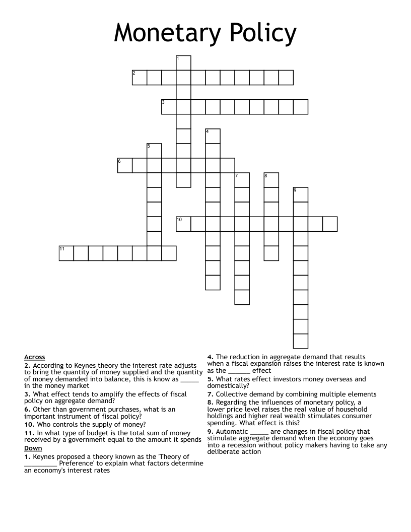 Monetary Policy  Crossword