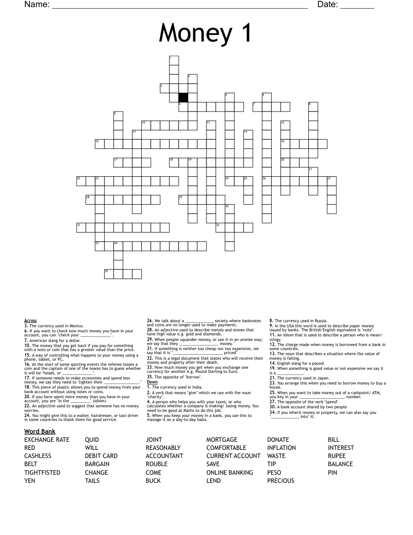 Money 1 Crossword