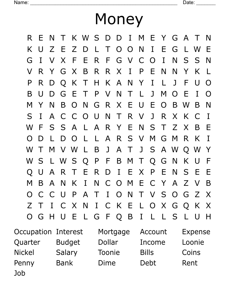 Money Word Search