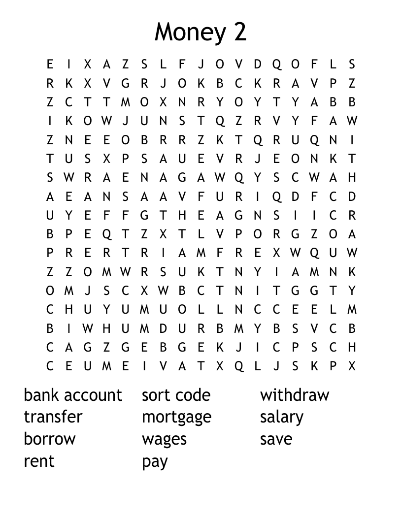 Money 2 Word Search