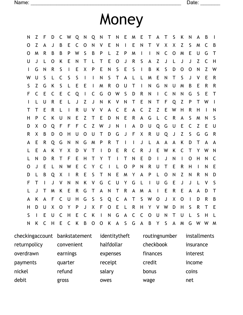 Money Word Search