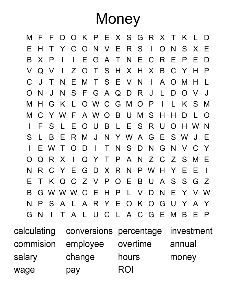 Money Word Search