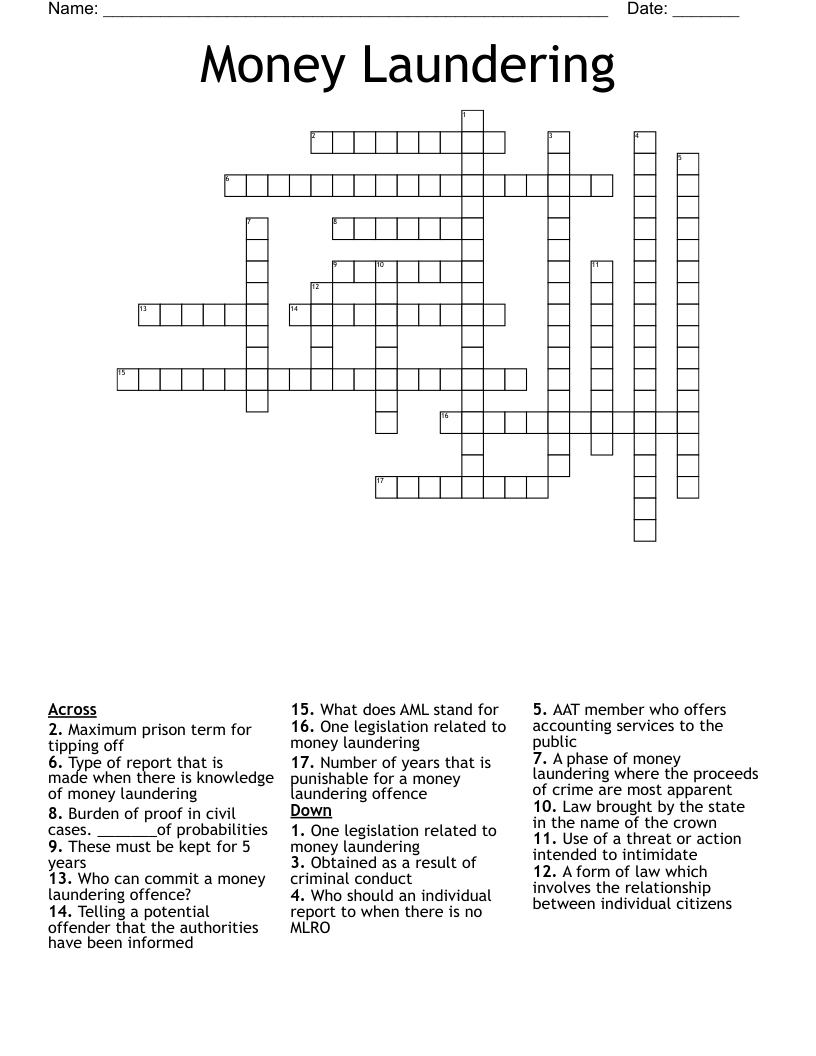 Money Laundering Crossword