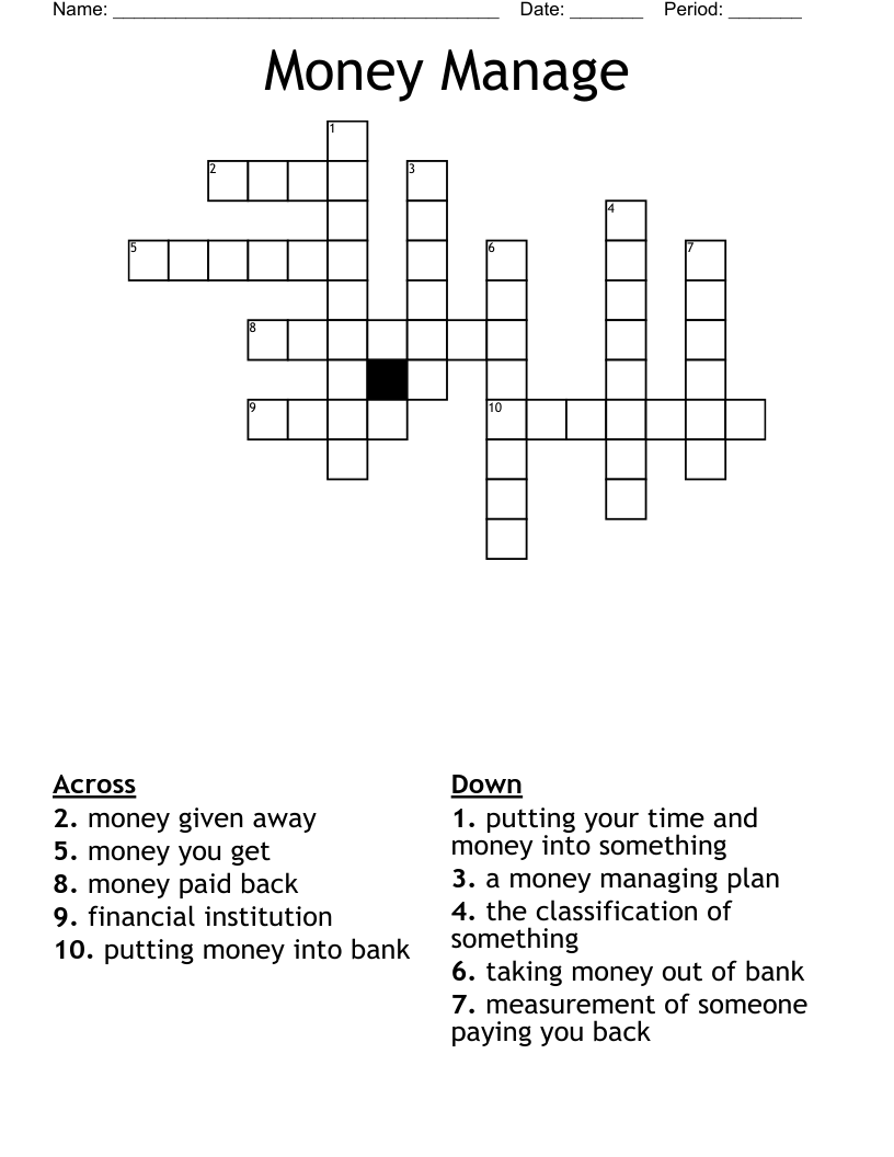 Money Manage Crossword