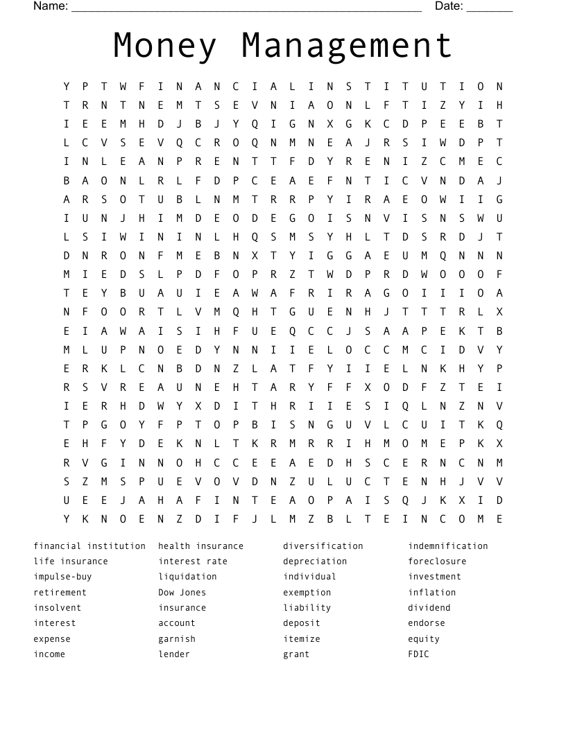Money Management Word Search