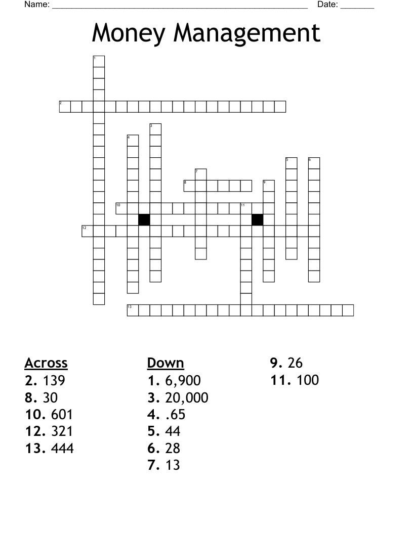Money Management Crossword