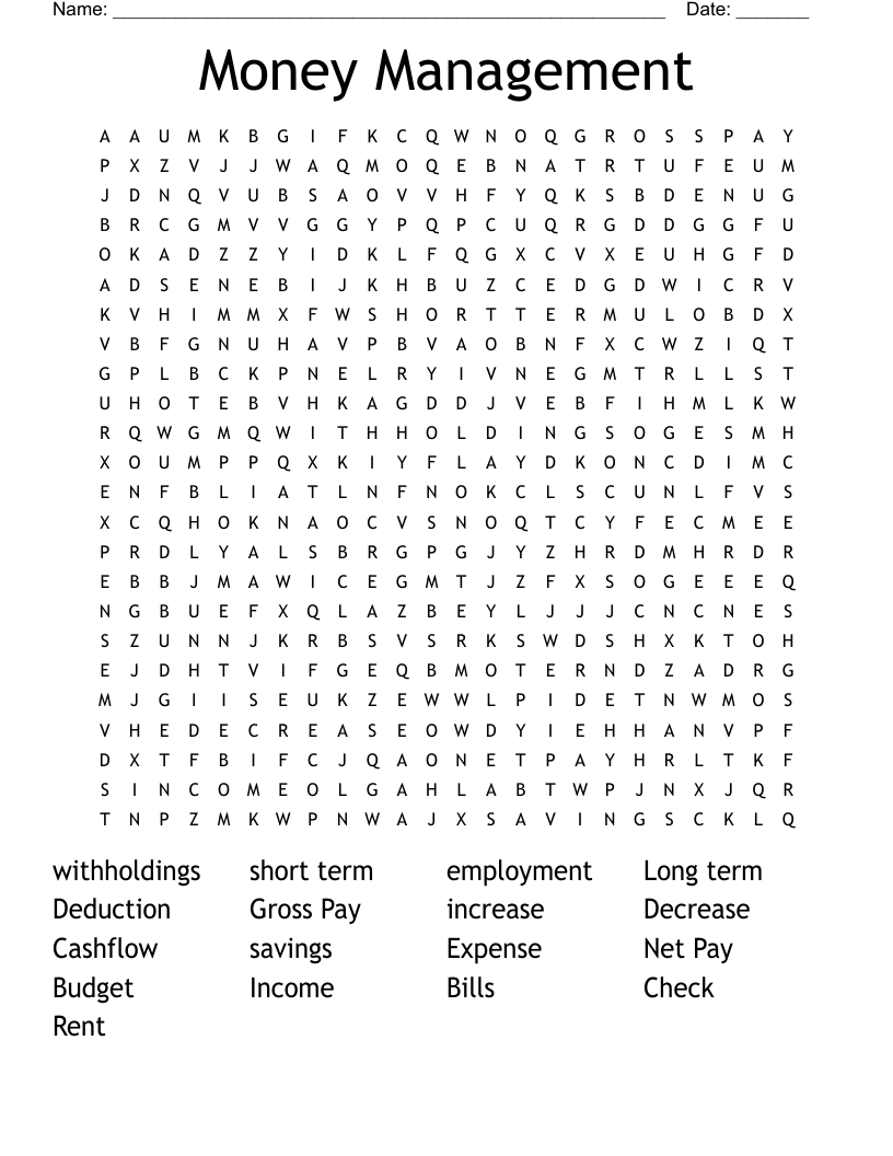 Money Management Word Search