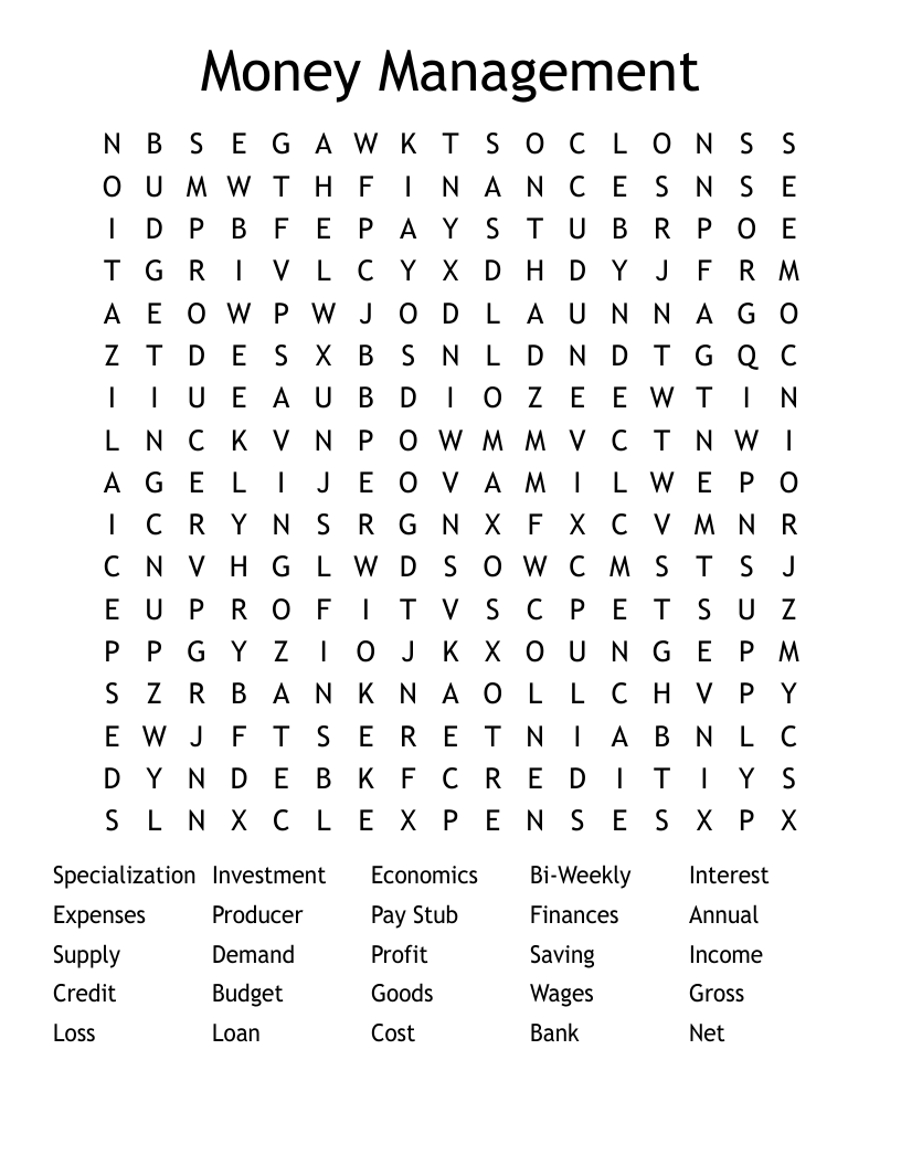 Money Management Word Search