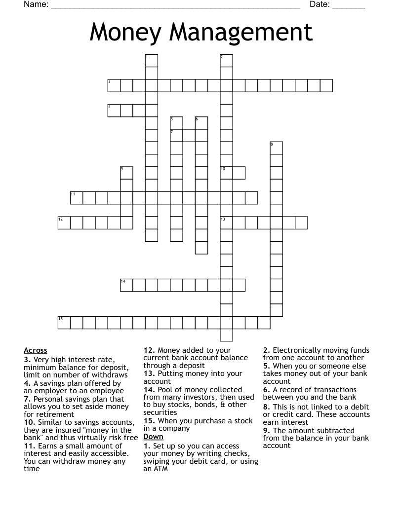 Money Management Crossword