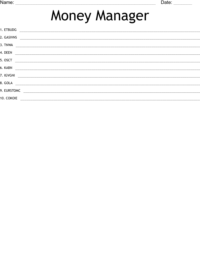 Money Manager Word Scramble