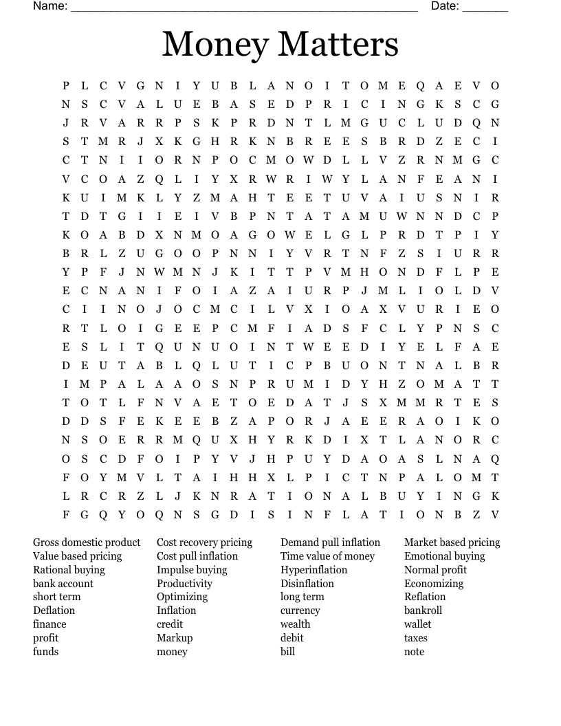 Money Matters Word Search