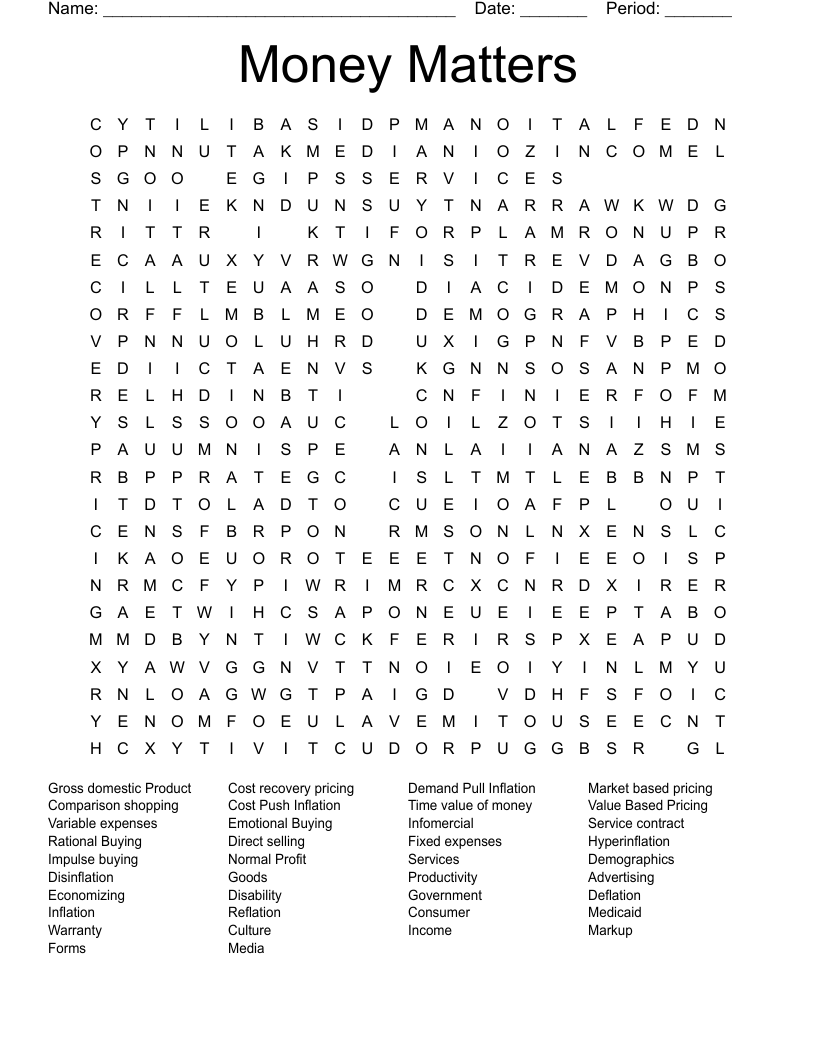 Money Matters Word Search