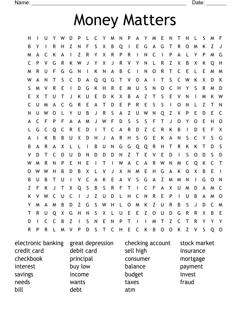 Money Matters Word Search
