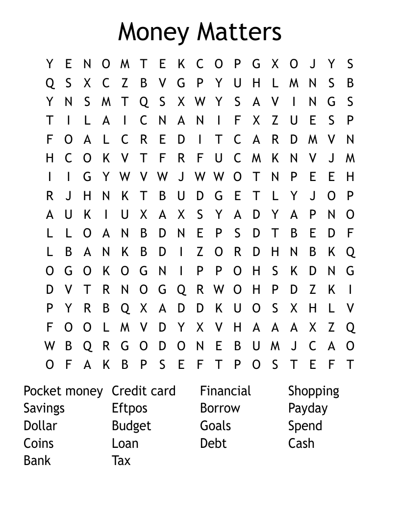 Money Matters Word Search