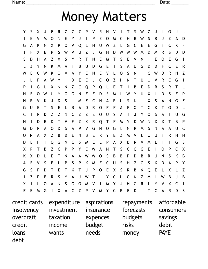 Money Matters Word Search