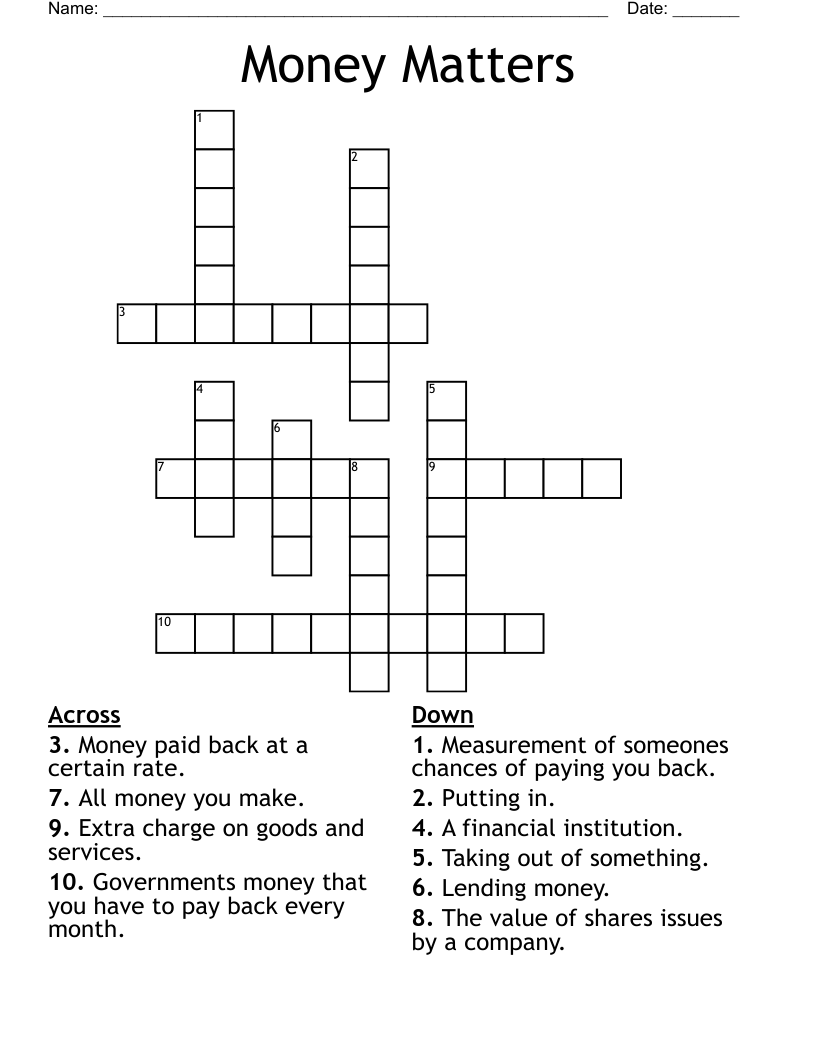 Money Matters Crossword