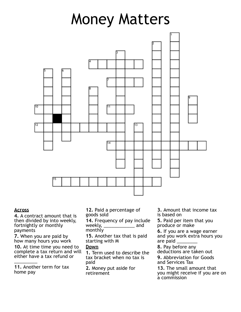 Money Matters Crossword