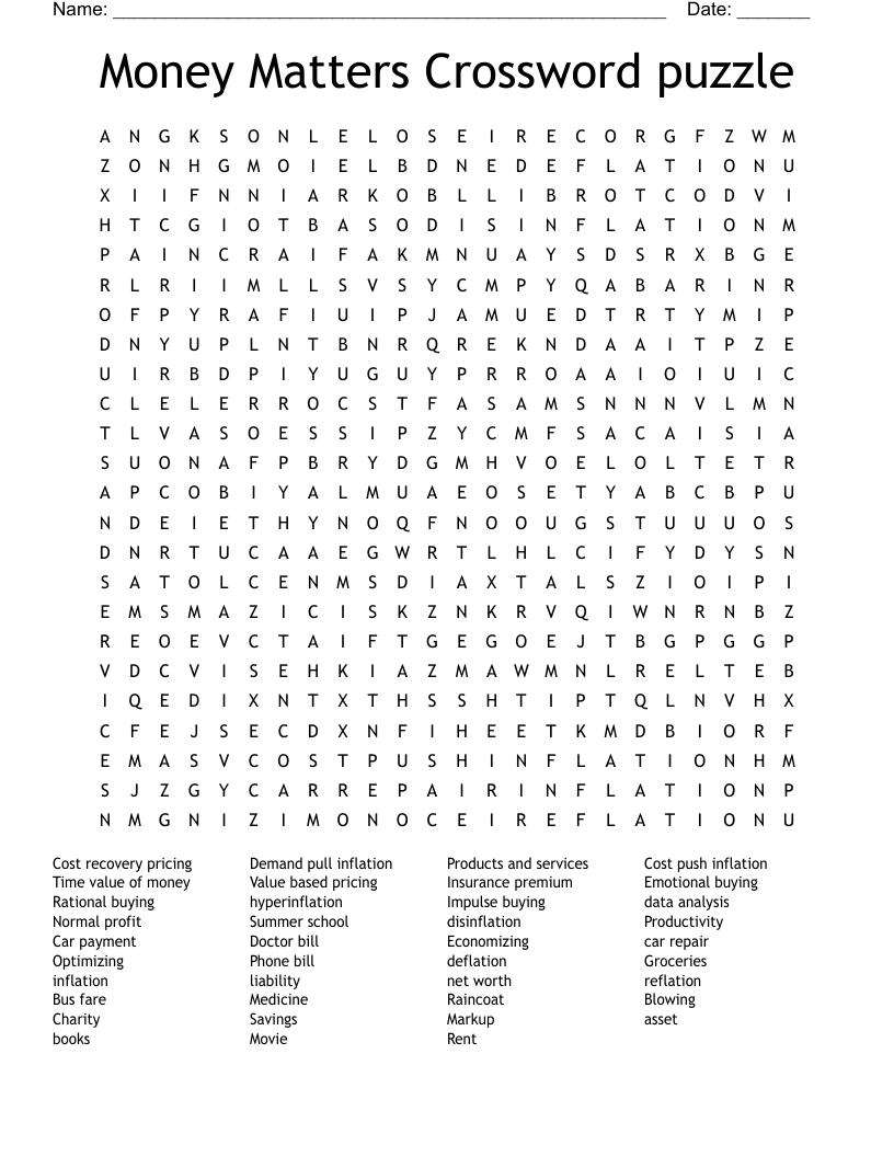 Money Matters Crossword puzzle  Word Search