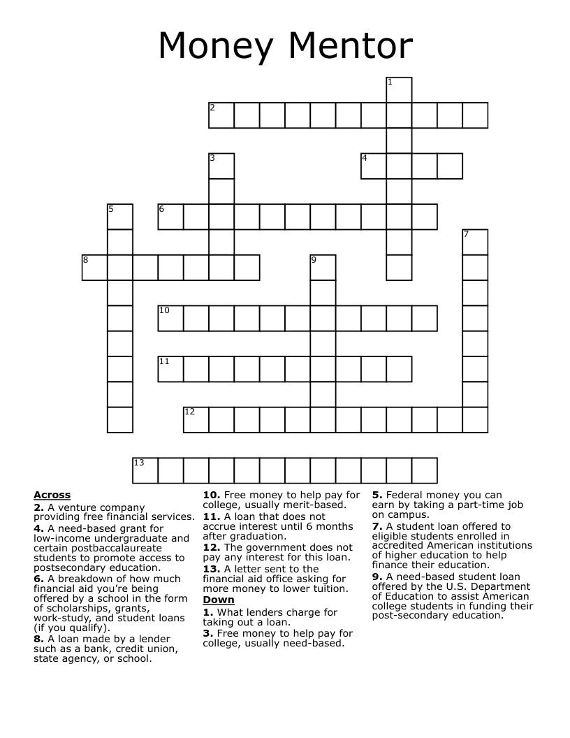 Money Mentor Crossword