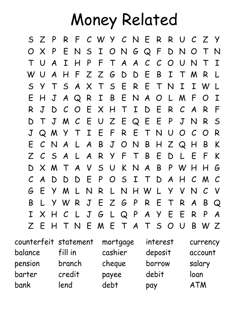 Money Related Word Search