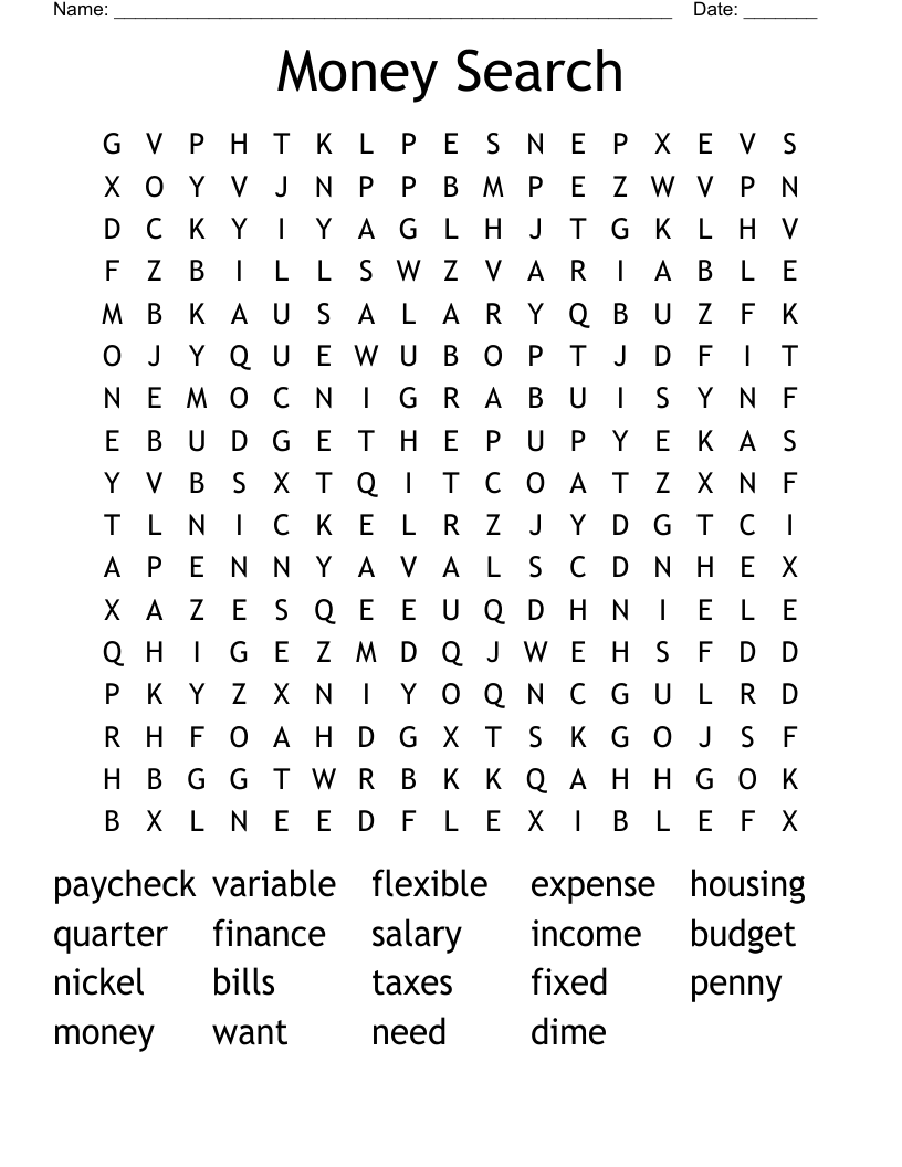 Money Search Word Search