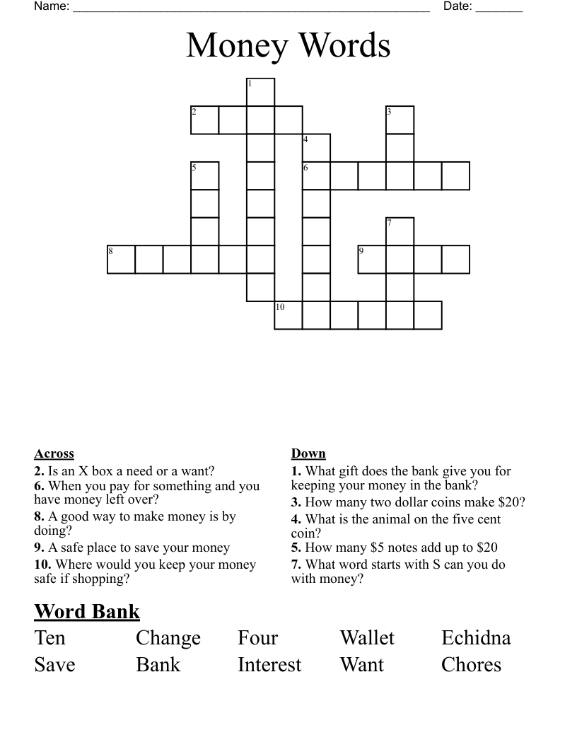 Money Words Crossword