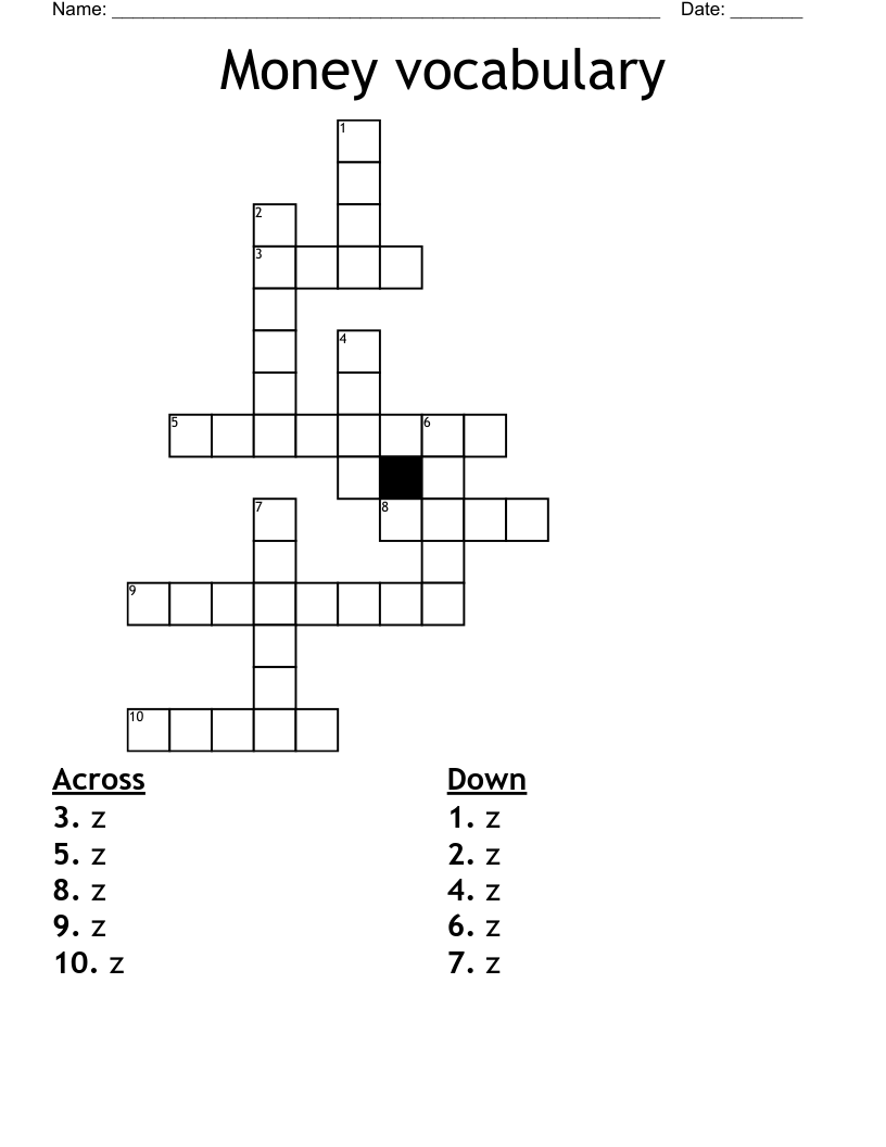Money vocabulary Crossword