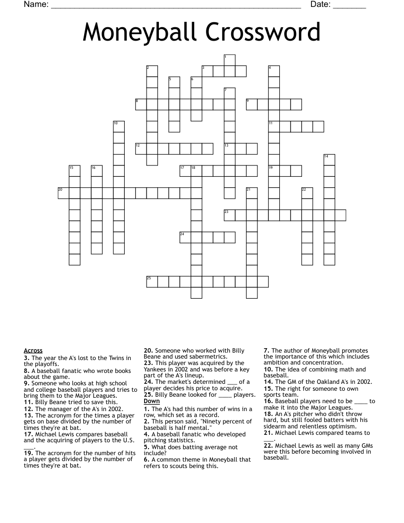 Moneyball Crossword