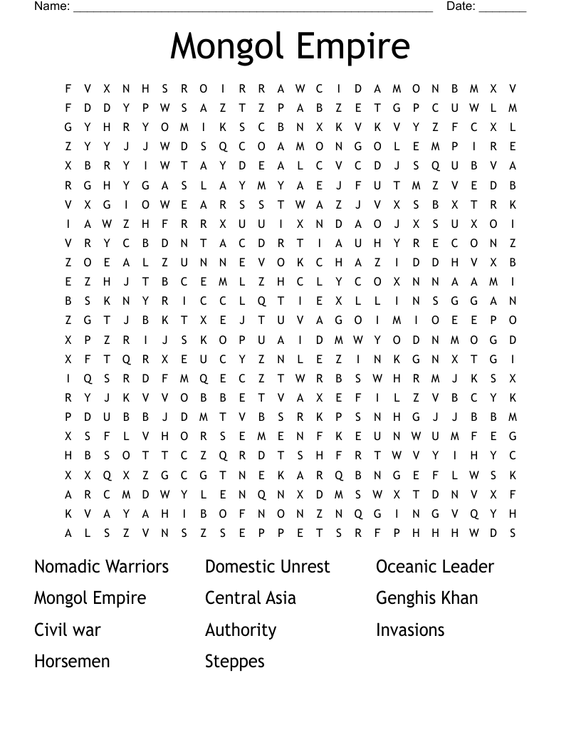Mongol Empire Word Search