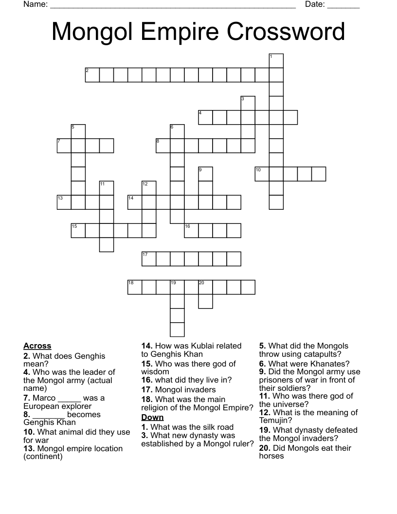 Mongol Empire Crossword