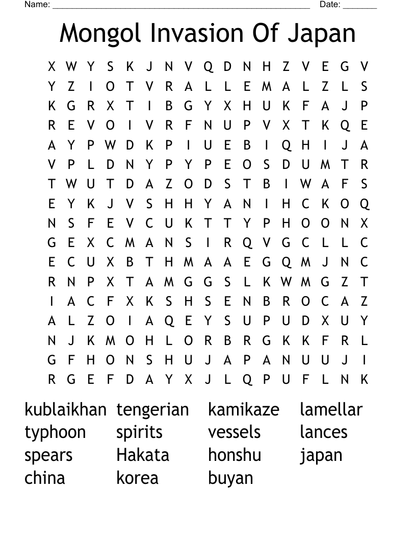 Mongol Invasion Of Japan Word Search