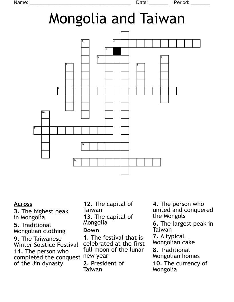 Mongolia and Taiwan  Crossword
