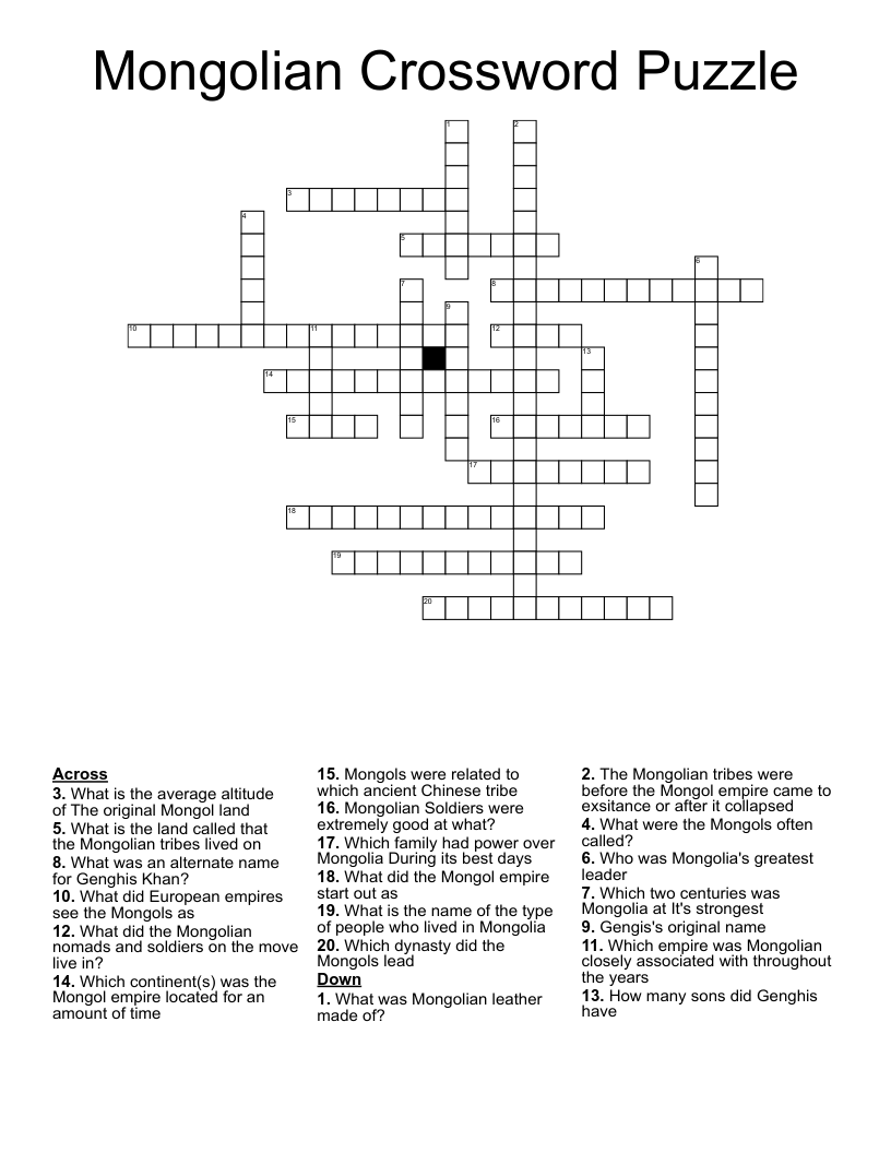 Mongolian Crossword Puzzle