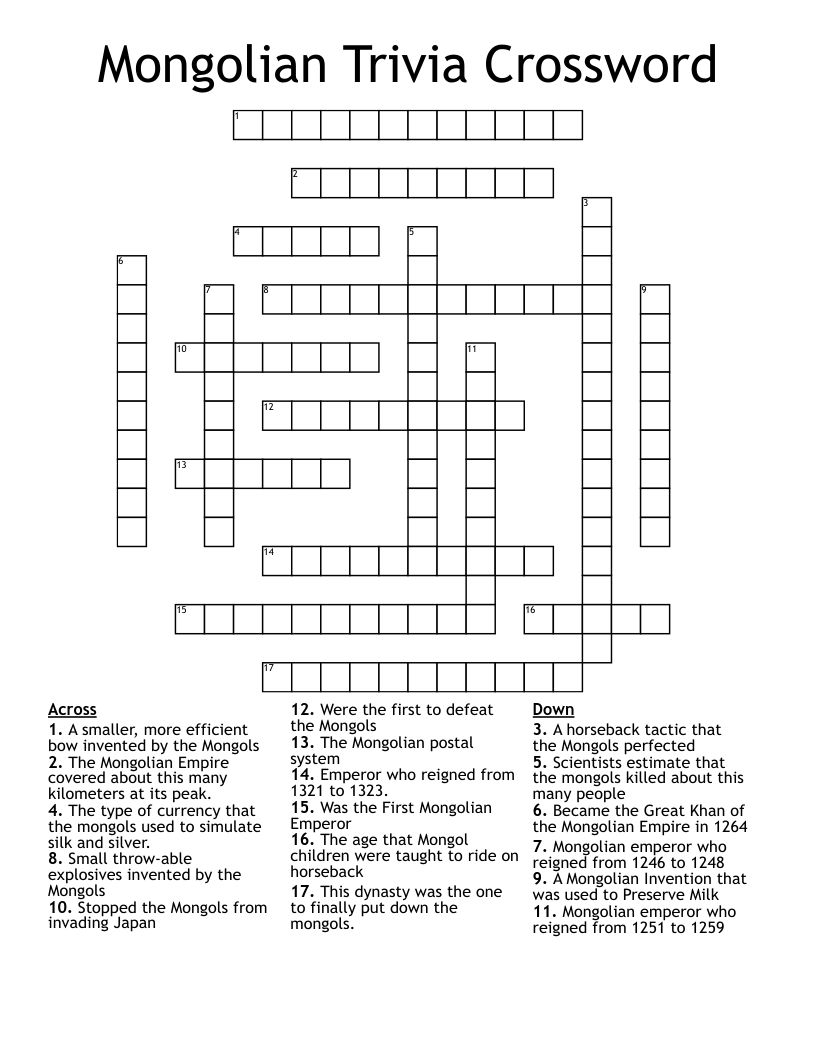 Mongolian Trivia Crossword