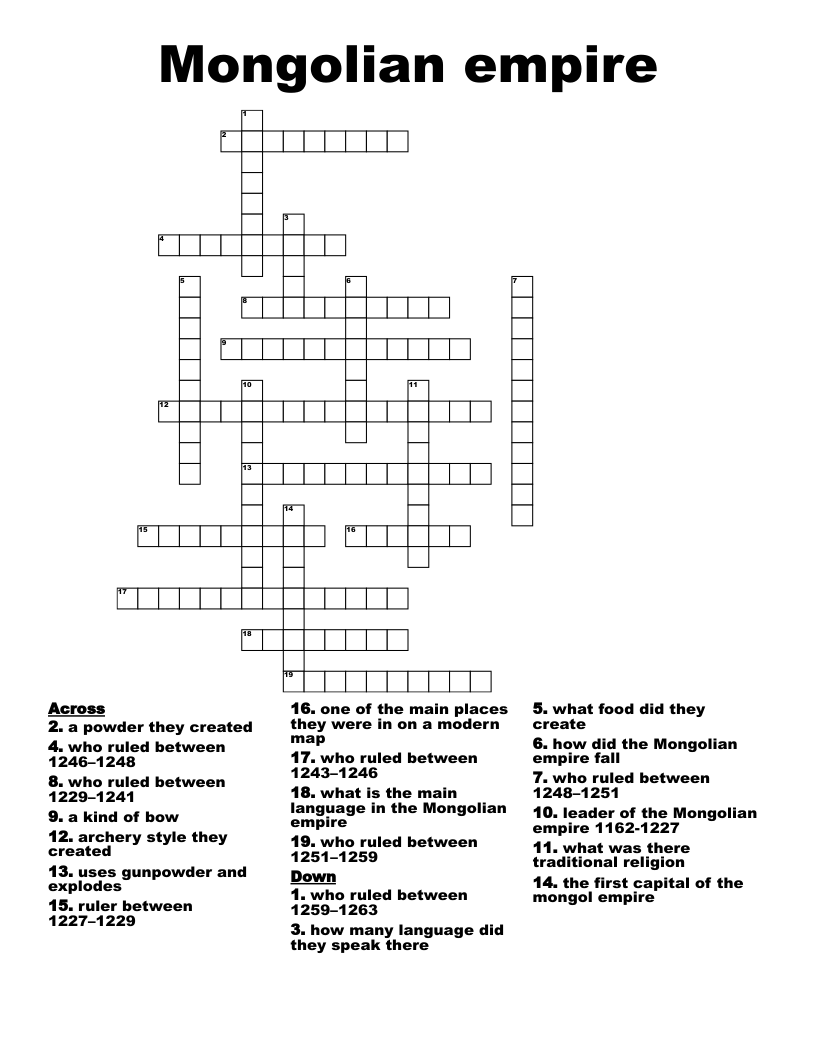 Mongolian empire Crossword
