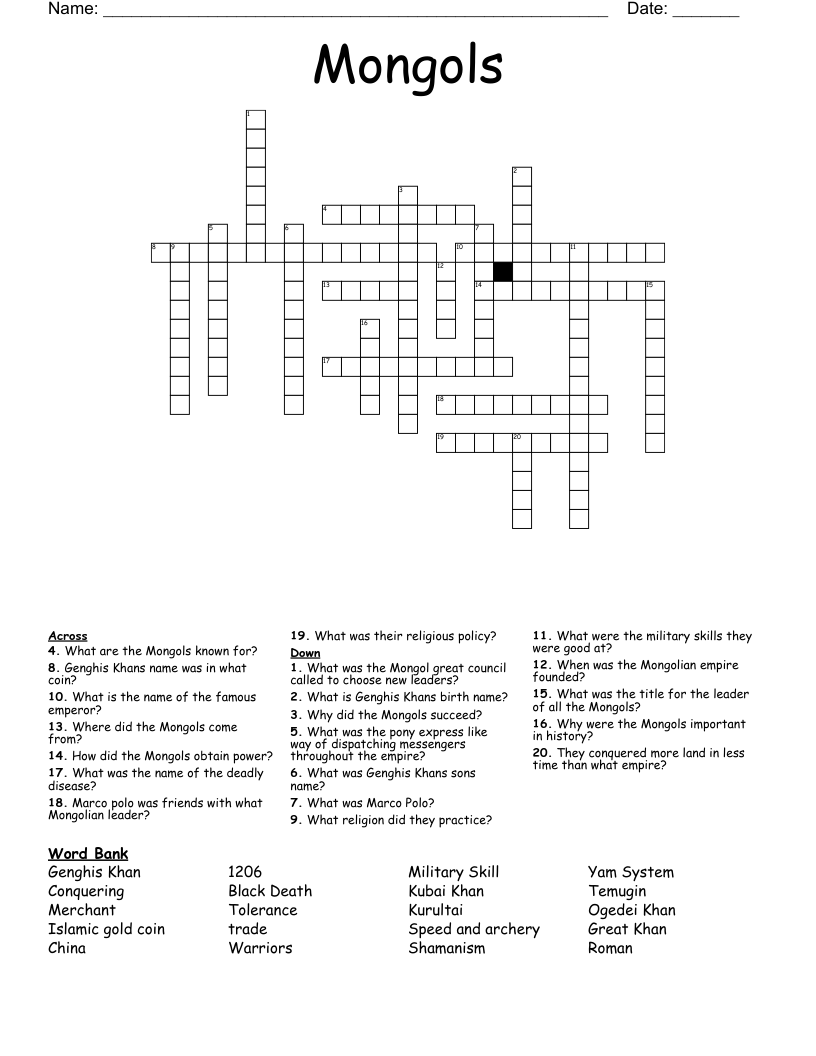 Mongols Crossword