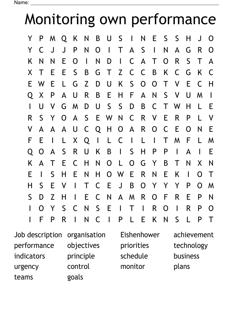 Monitoring own performance Word Search