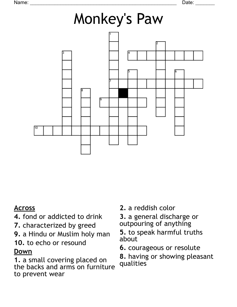 Monkey's Paw Crossword