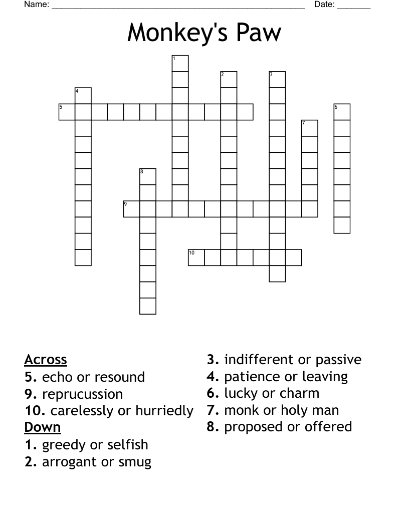Monkey's Paw Crossword